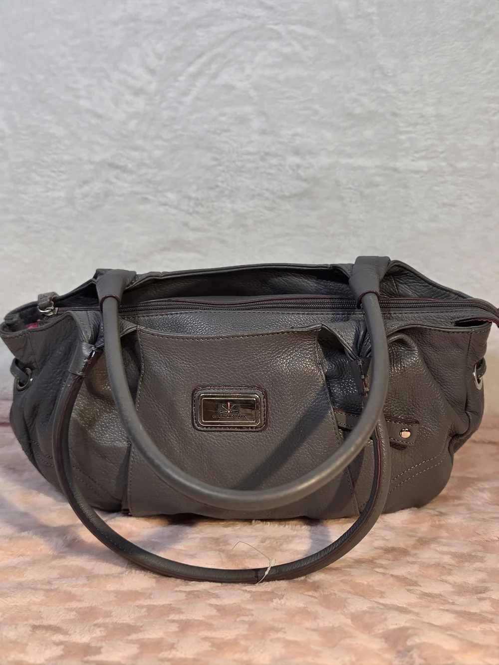 Isaac Mizrahi Gray Pebbled Leather Satchel